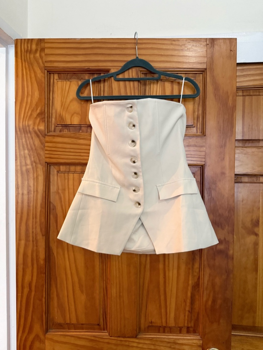12th Tribe Cream Strapless Button-Front Peplum Top